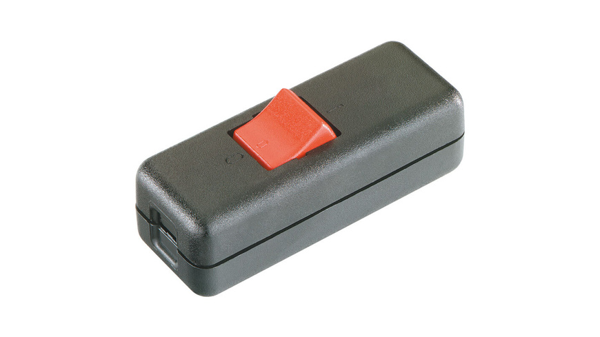 Schnur-Zwischenschalter, 230V, 10A, Aussschalter, 2-polig, schwarz/rot