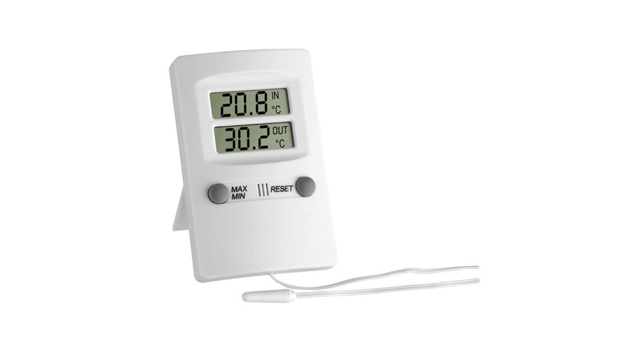 Mini Thermo günstig Kaufen-TFA Elektronisches Minima-Maxima-Thermometer, weiß. TFA Elektronisches Minima-Maxima-Thermometer, weiß <![CDATA[Auf einen Blick erhalten Sie hier gleichzeitig die Informationen über Innen- und Außentemperatur auf einem großen Display.]]>. 