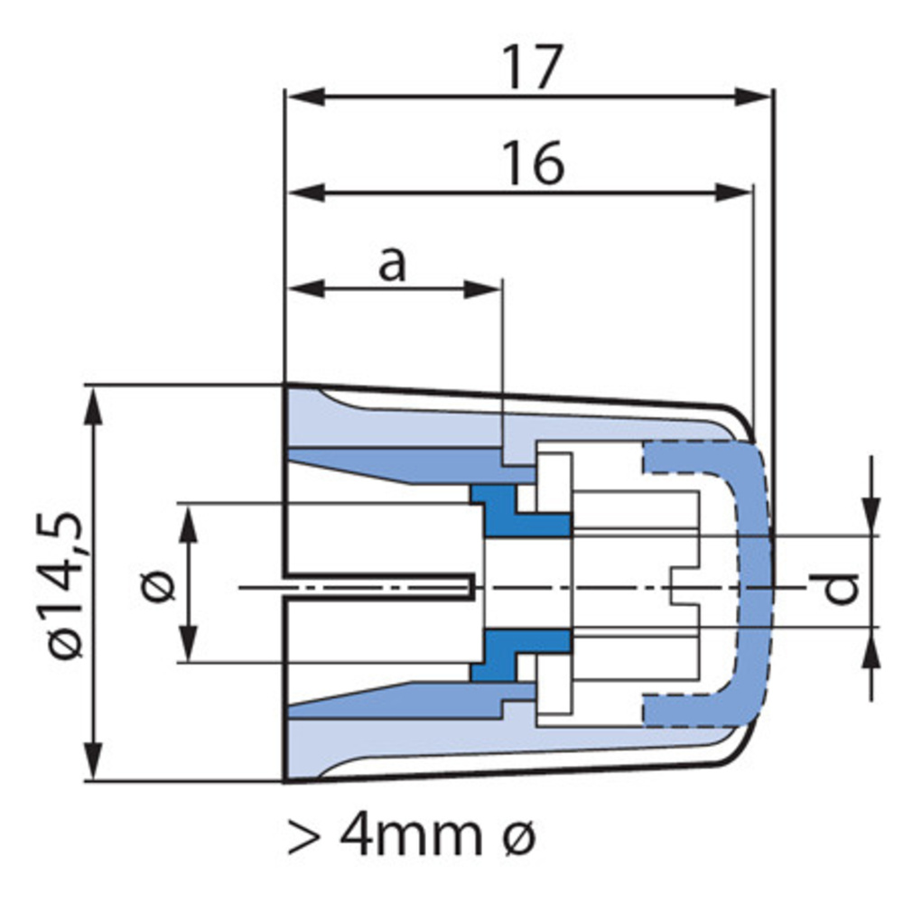 Spannzangen-Drehknopf, 14 mm Durchmesser für 6-mm-Achse