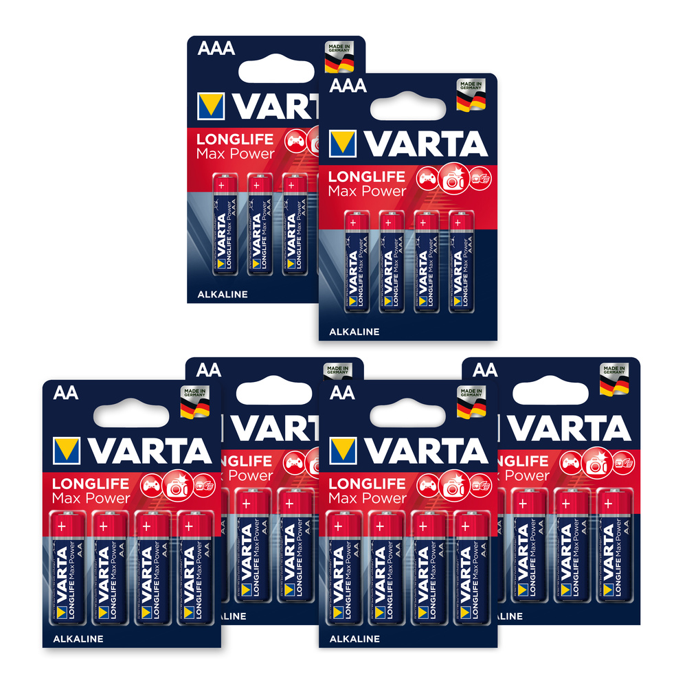 Varta Longlife Power Max, Alkaline Batterie - Vorratspack, 8 x Micro AAA und 16 x Mignon AA