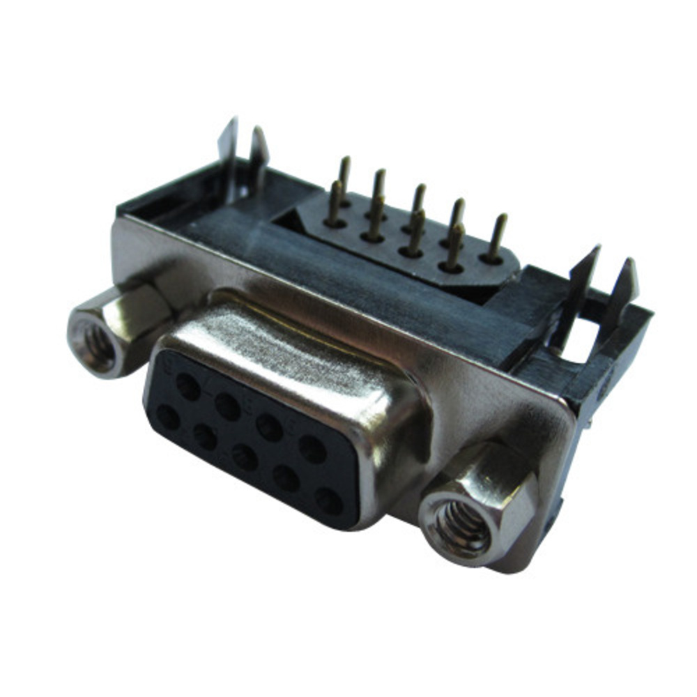 SUB-D-Buchse DPRS-EMV 09 F, 7,2 mm, 9 polig, 90 ° mit Bolzen/Feri.