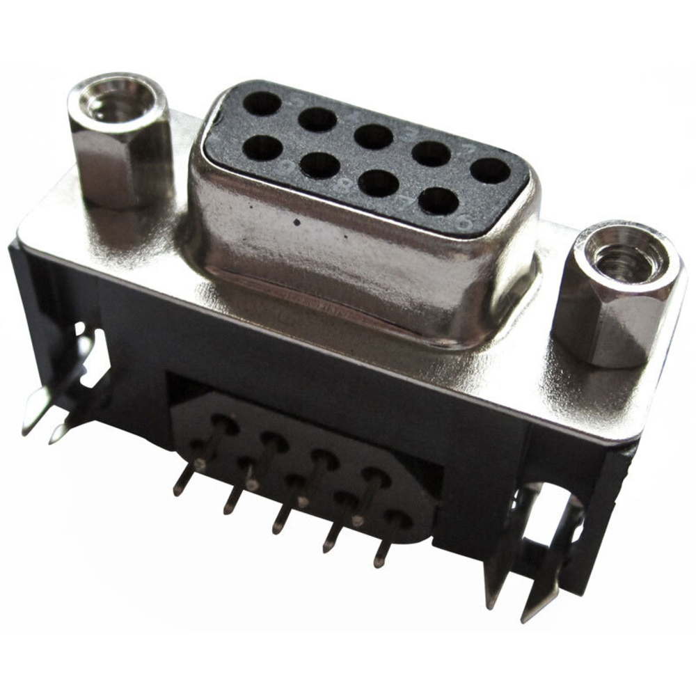 SUB-D-Buchse DPRS-EMV 09 F, 7,2 mm, 9 polig, 90 ° mit Bolzen/Feri.