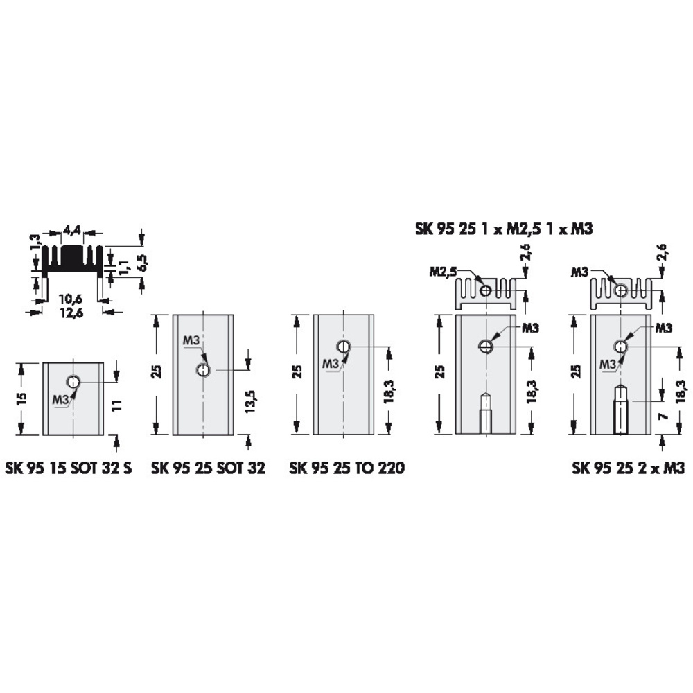 Fischer Elektronik Strangkühlkörper SK 95/25 SA 220 für TO 220