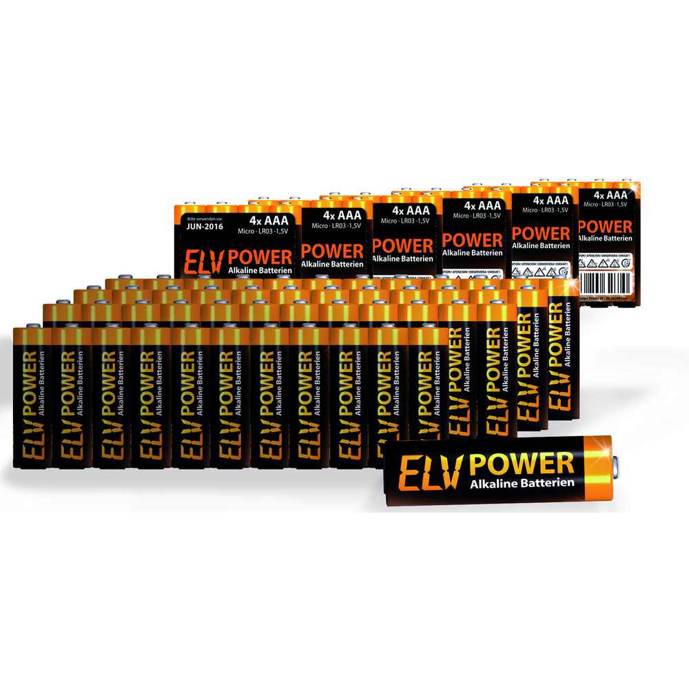 ELV POWER Alkaline Vorrats-Sparset, 24 x Micro AAA und 48 x Mignon AA