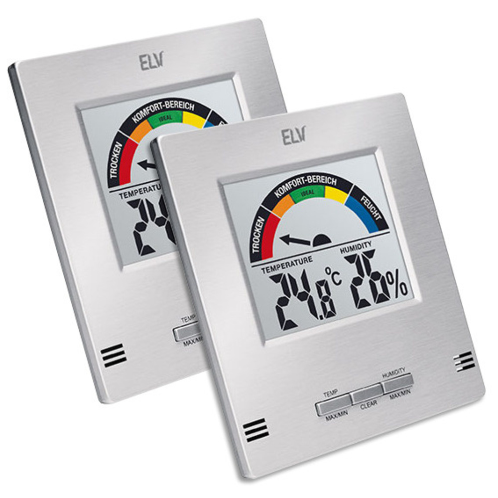 ELV LCD-Klima-Komfort-Anzeige, Temperatur und Luftfeuchte, 2er Set