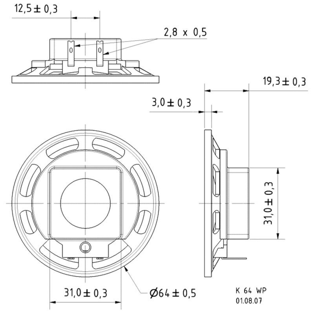 VISATON Breitbandlautsprecher mit Kunststoffkorb und Kunststoffmembran 6,4 cm, K 64 WP / 50 Ohm