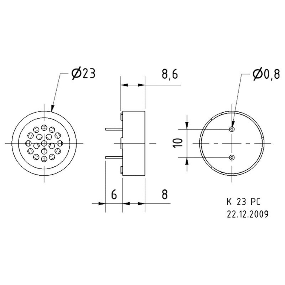 VISATON Kleinlautsprecher zur Montage auf Leiterplatten 2,3 cm, K 23 PC / 8 Ohm