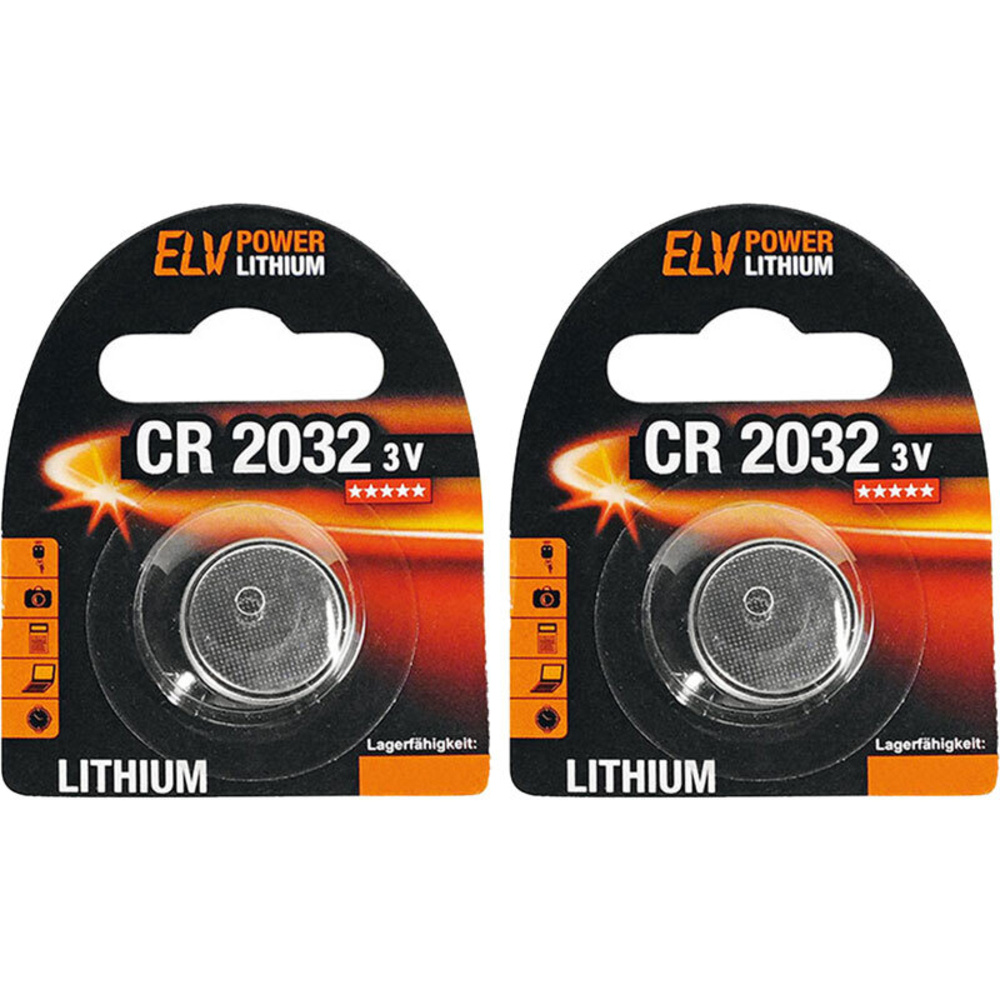 ELV Power Lithium-Knopfzelle CR 2032, 2er-Pack