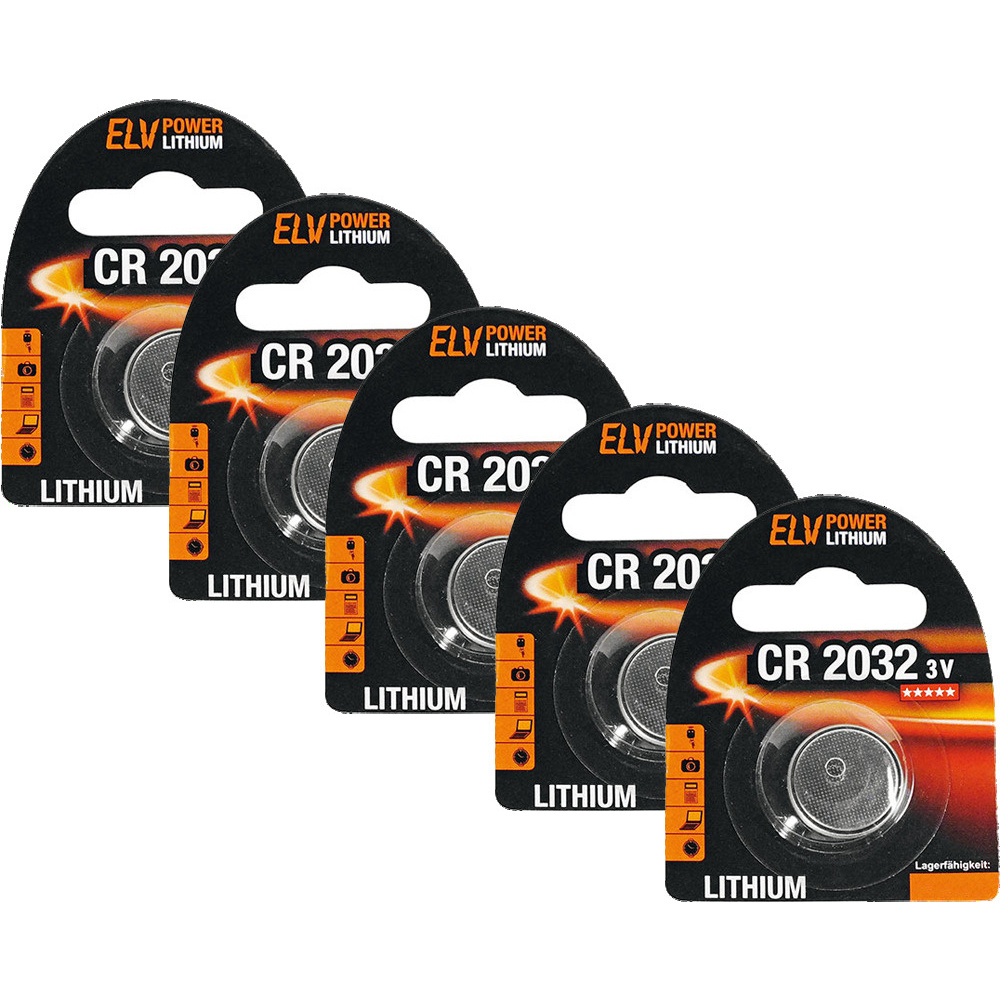 ELV Power Lithium-Knopfzelle CR 2032, 5er-Pack