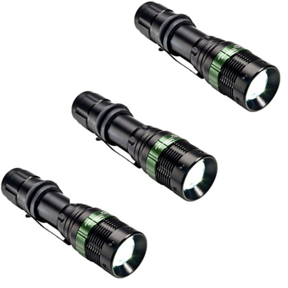 ELV TF120+ LED Taschenlampe mit arretierbarem Variofokus, 3er-Sparset