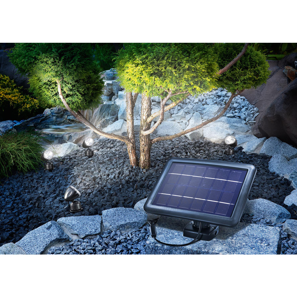 esotec Solar-LED-Beleuchtungs-Set Solarspot Quattro Power, IP44
