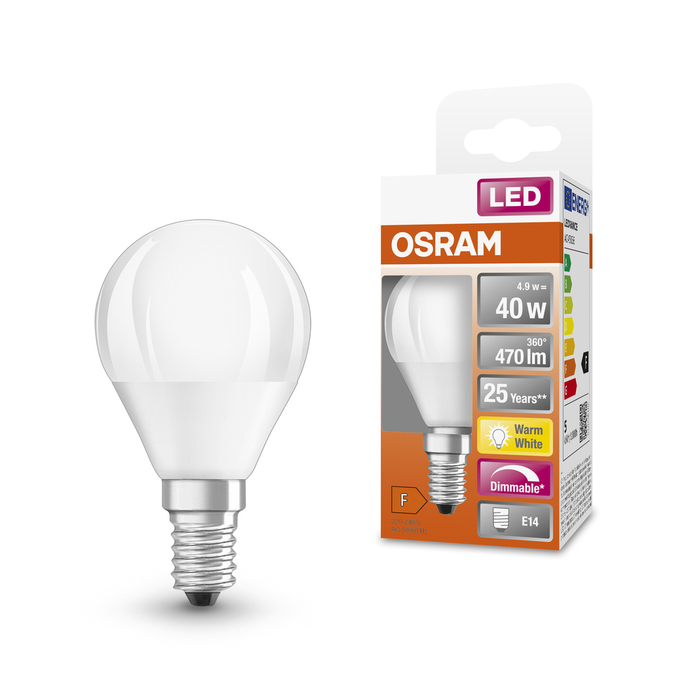 OSRAM 4,9-W-LED-Tropfenlampe E14, warmweiß, dimmbar