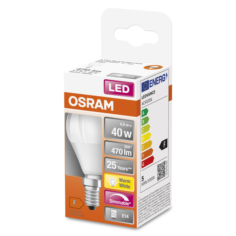 OSRAM 4,9-W-LED-Tropfenlampe E14, warmweiß, dimmbar