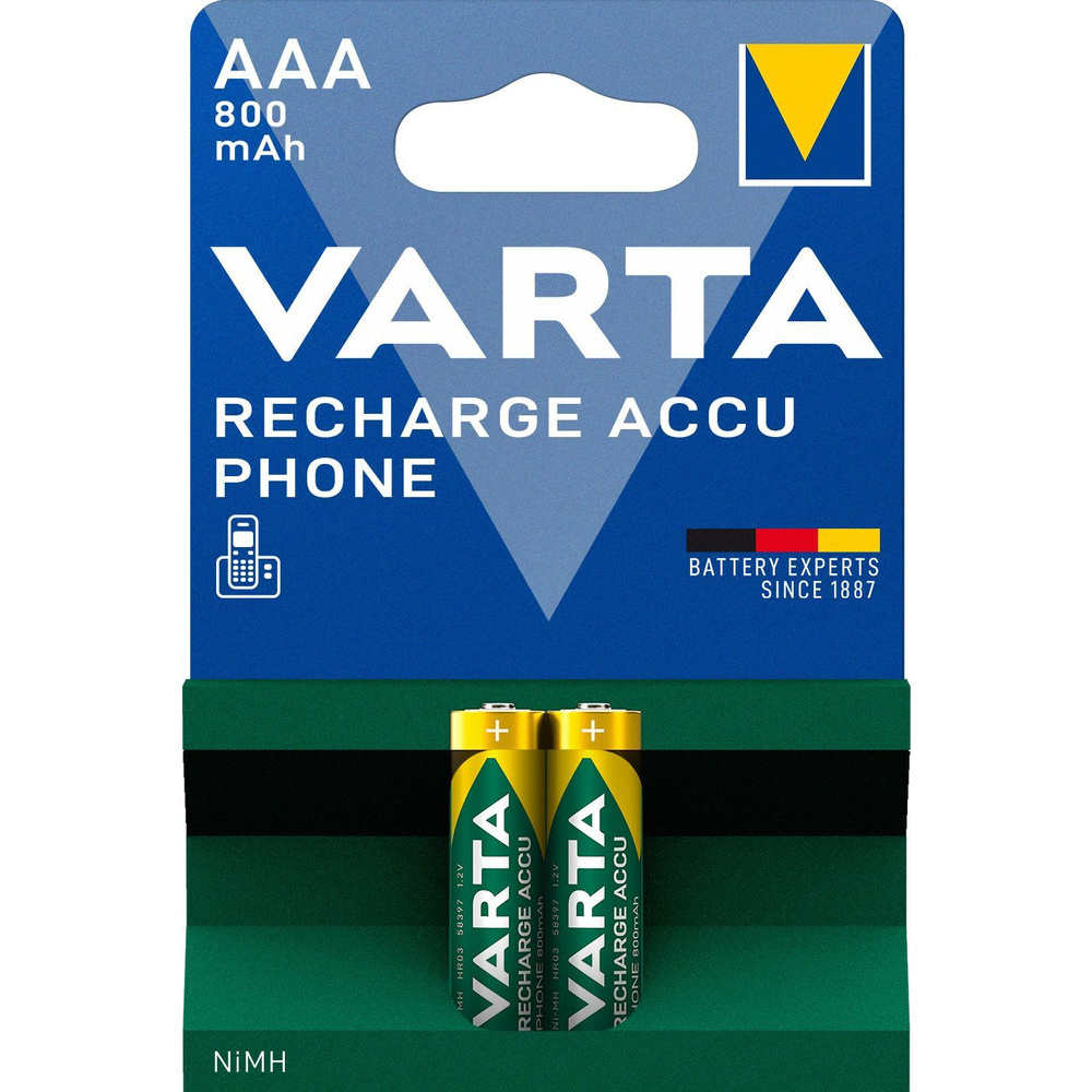 VARTA 2er-Set NiMH-Micro-Akku RECHARGE ACCU Phone 800 mAh, AAA, HR03