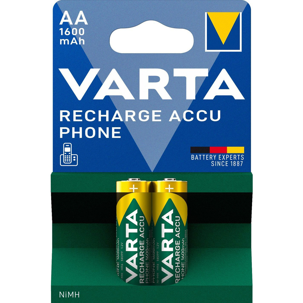 VARTA  2er-Set NiMH-Mignon-Akku RECHARGE ACCU Phone 1600 mAh, AA, HR6