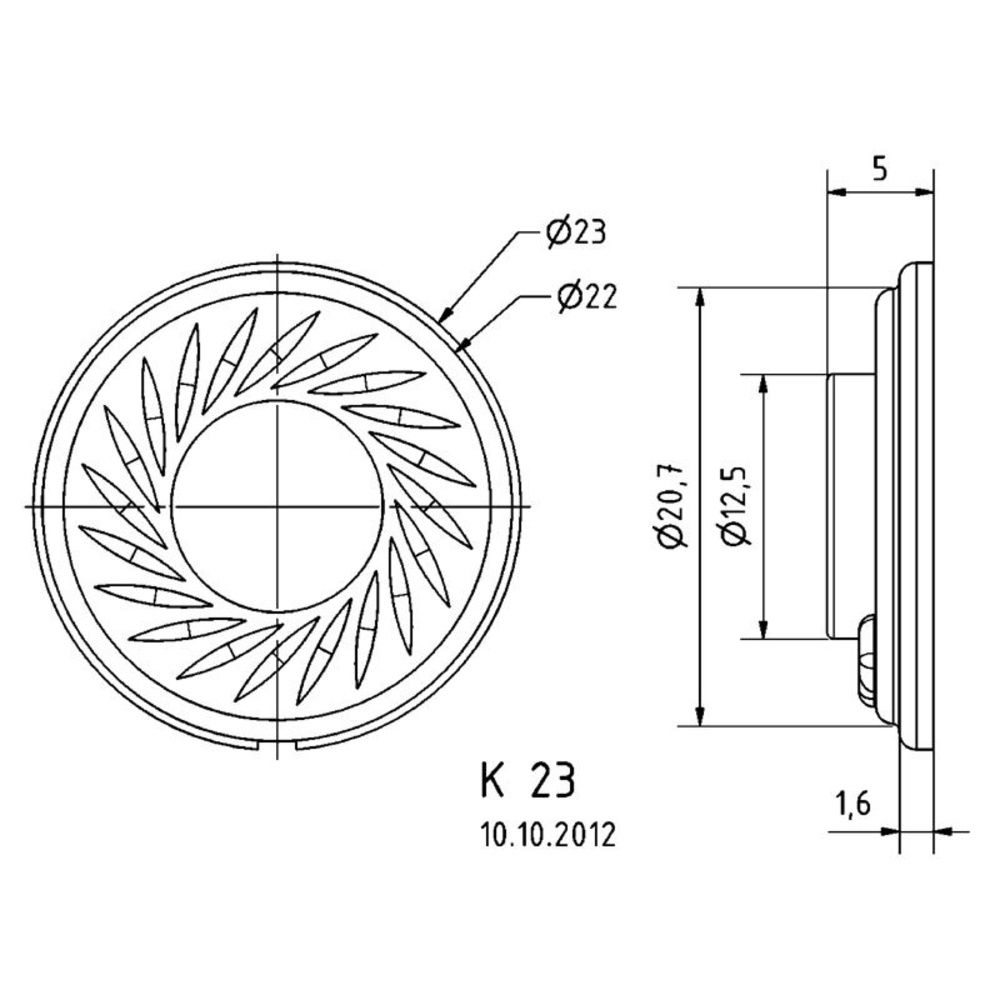 VISATON Kleinlautsprecher mit Kunststoffmembran (Mylar), geringe Baugröße, Ø 2,3 cm, K 23 / 8 Ohm