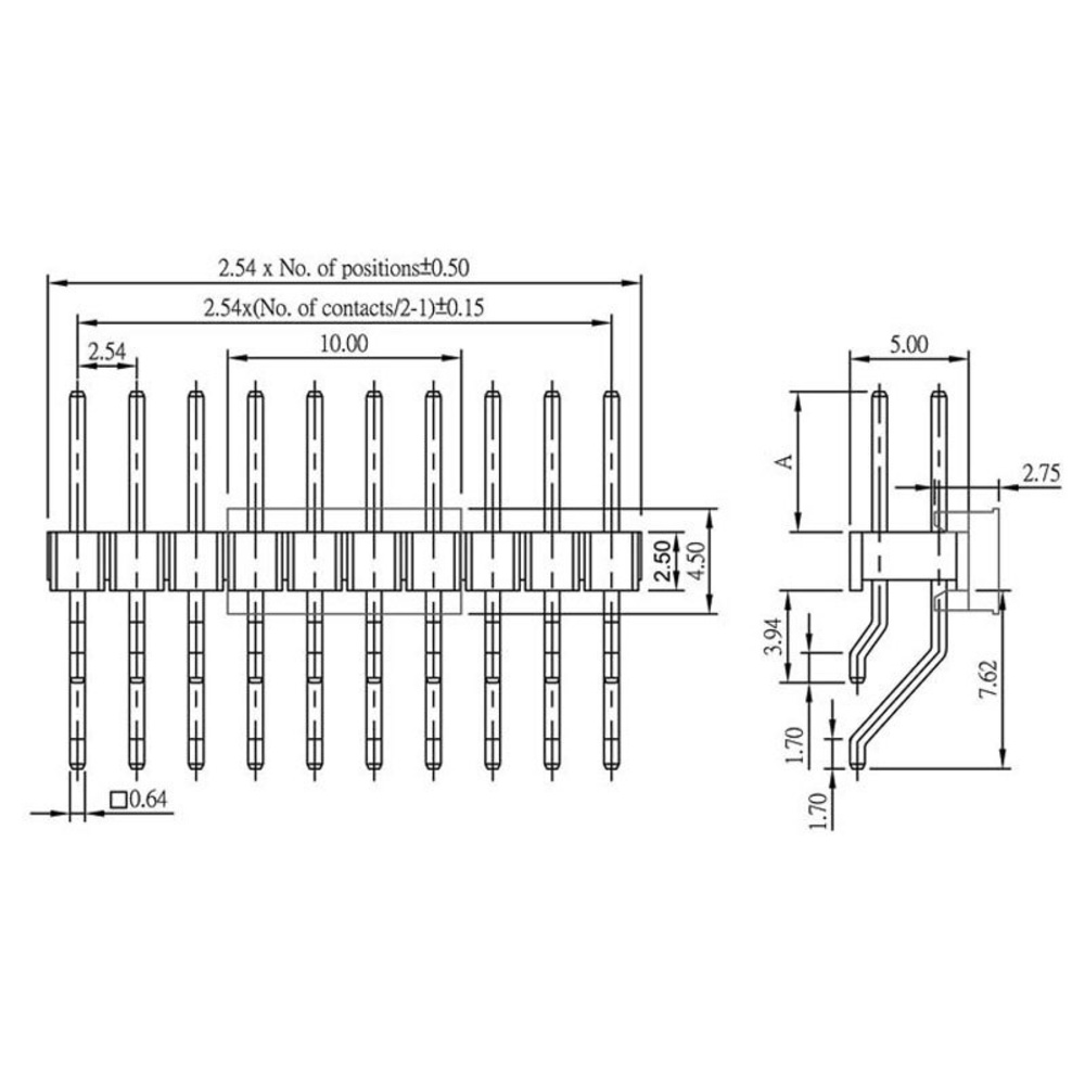 econ connect Stiftleiste PH1D4GOBB, 2x 2-polig, abgewinkelt, RM 2,54 mm SMT