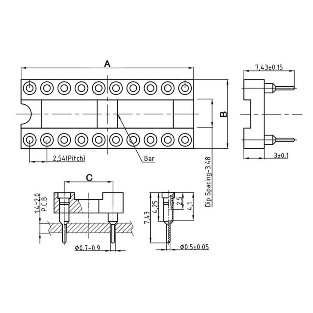 econ connect Präzisions-IC-Fassung PZ40CB, 40-polig, Rasterbreite 15,24 mm