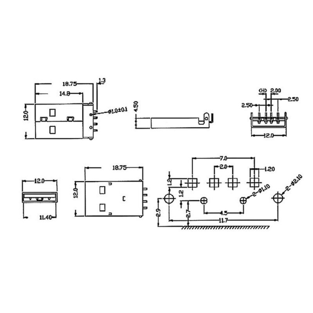 econ connect USB-Stecker 2.0 Typ A US1AF, Leiterplattenmontage