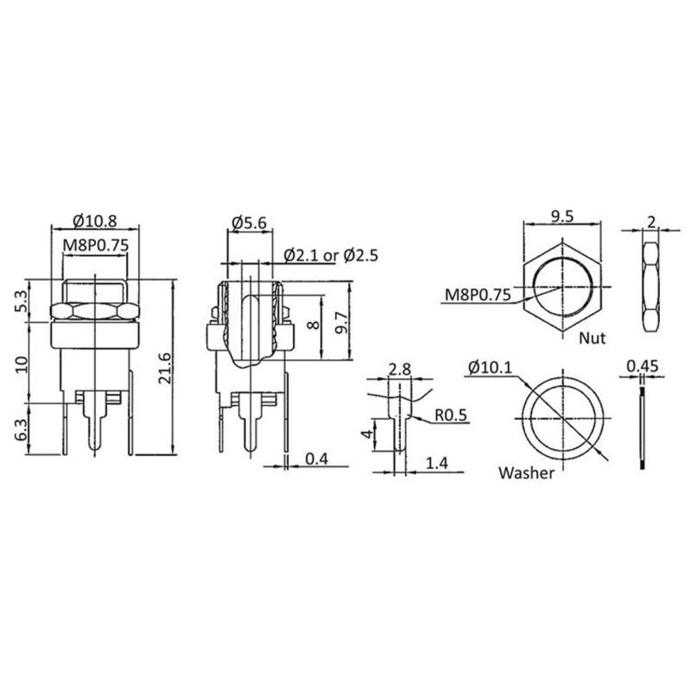 econ connect DC-Einbaubuchse DCE5AP, 2,1 mm, vertikal