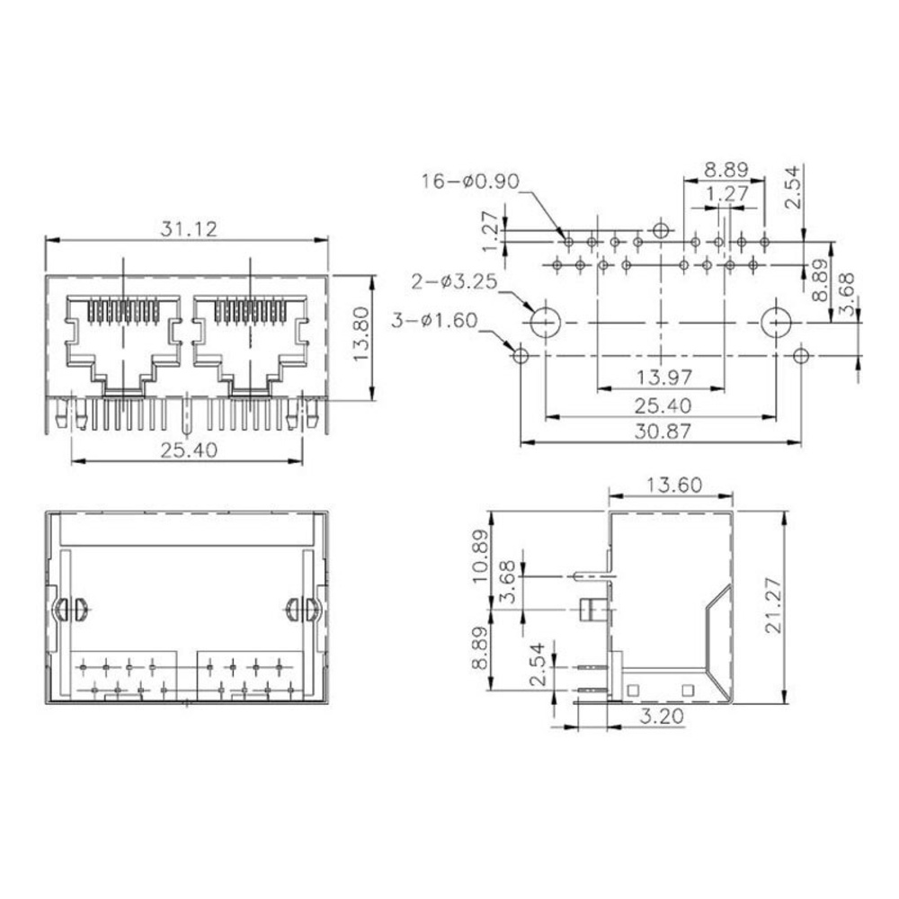 econ connect Modular-Einbaubuchse Multiport 3012S02, 8P8C, 2x RJ45, geschirmt
