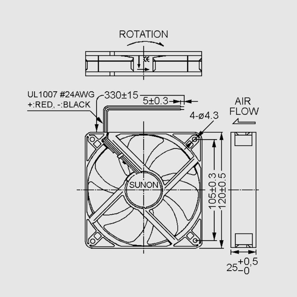 SUNON 24-V-Axial-Lüfter EECO252B1-A99 120 x 120 x 25 mm