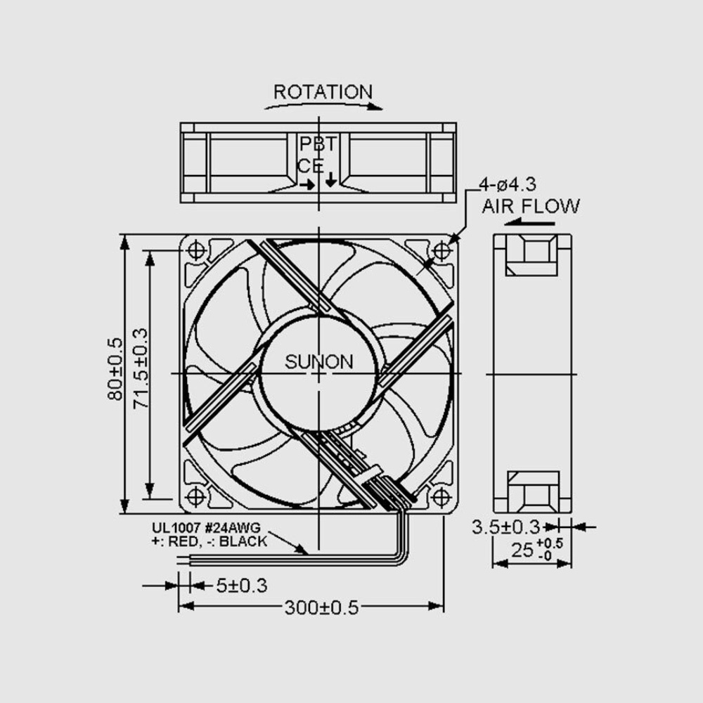 SUNON 12-V-Axial-Lüfter HA80251V4-999 80 x 80 x 25 mm