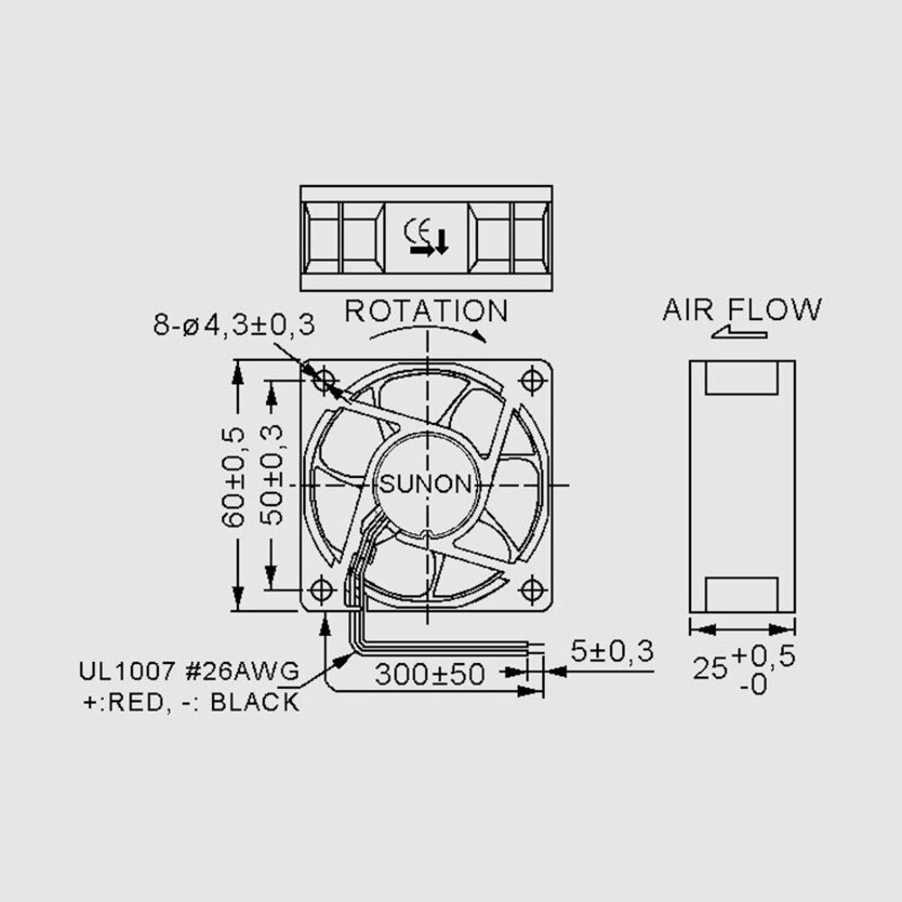 SUNON 12-V-Axial-Lüfter MF60251-VX1000-UA99,  60 x 60 x 25 mm