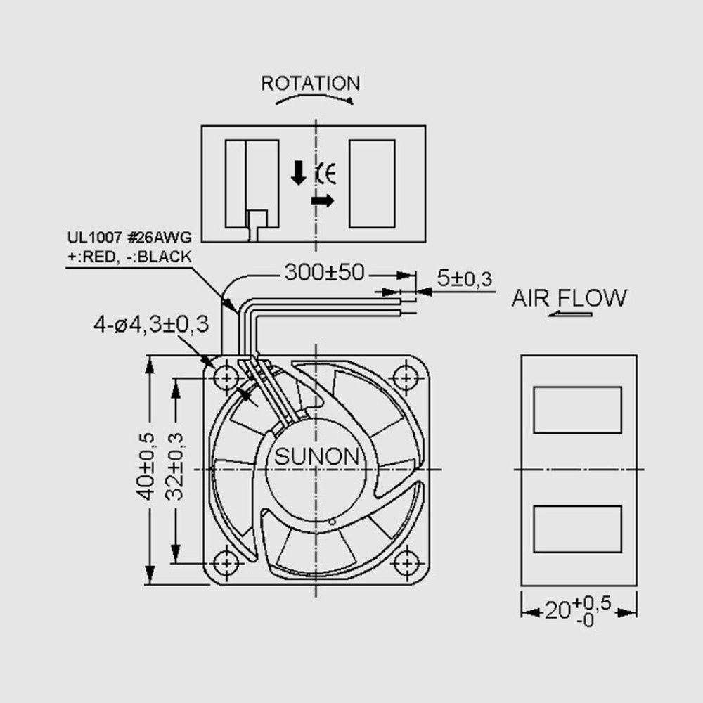 SUNON 12-V-Axial-Lüfter EE40201S2-999, 40 x 40 x 20 mm