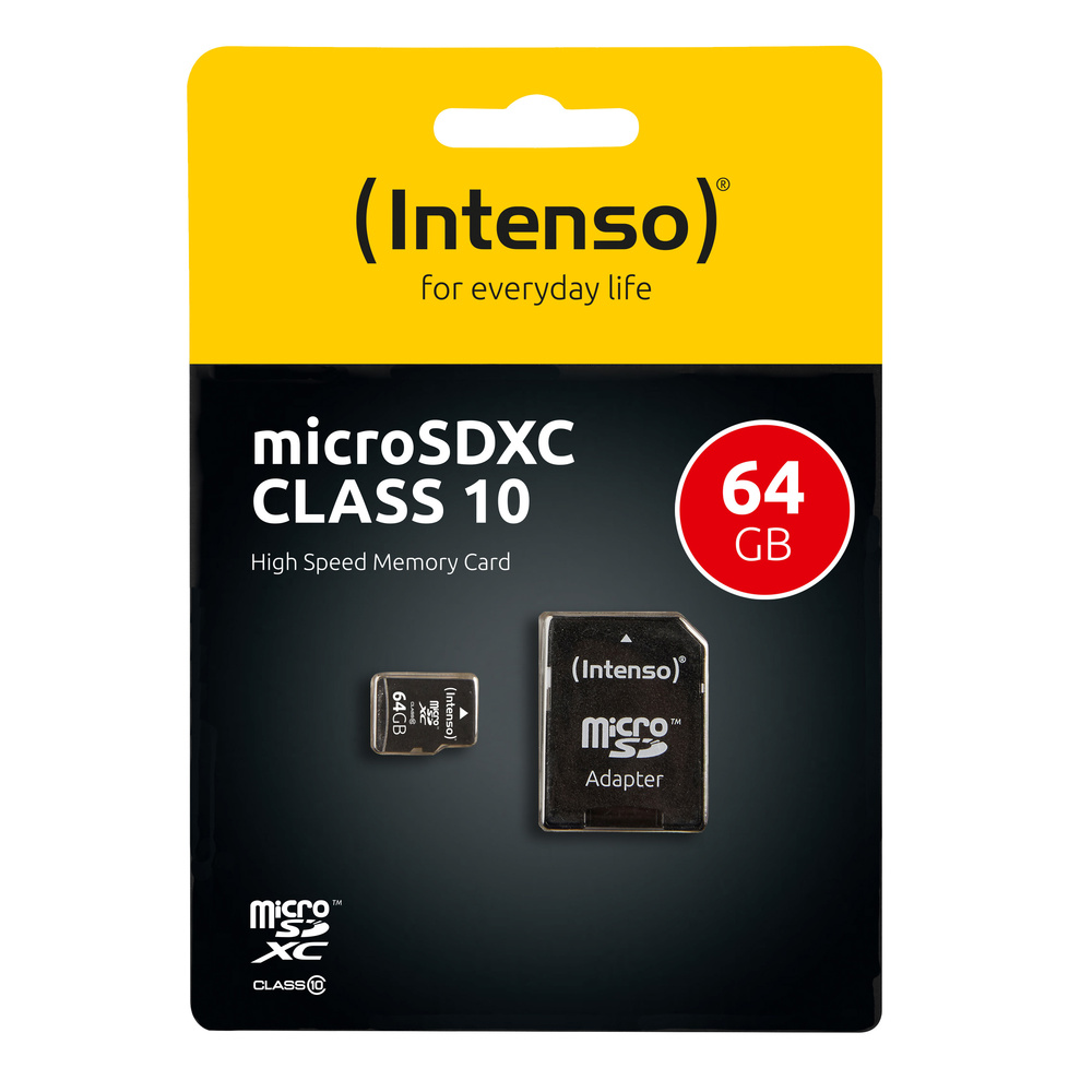 Intenso microSDXC-Karte, Class 10, mit SD-Adapter, 25 MB/s, 64 GB