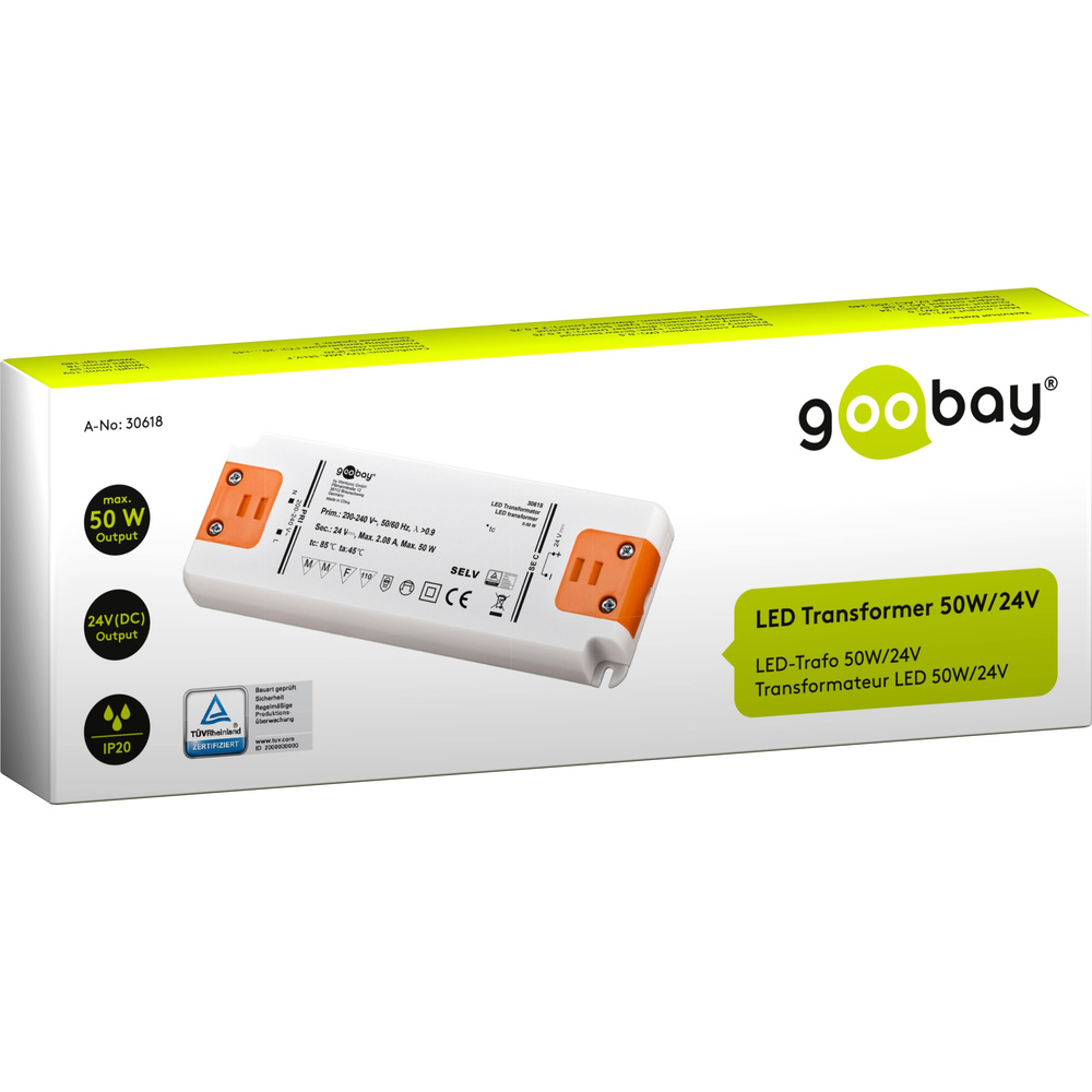 goobay LED-Netzteil / LED-Trafo, 50 W, 24 V DC, 2,08 A, Konstantspannung, IP20, ultraflach