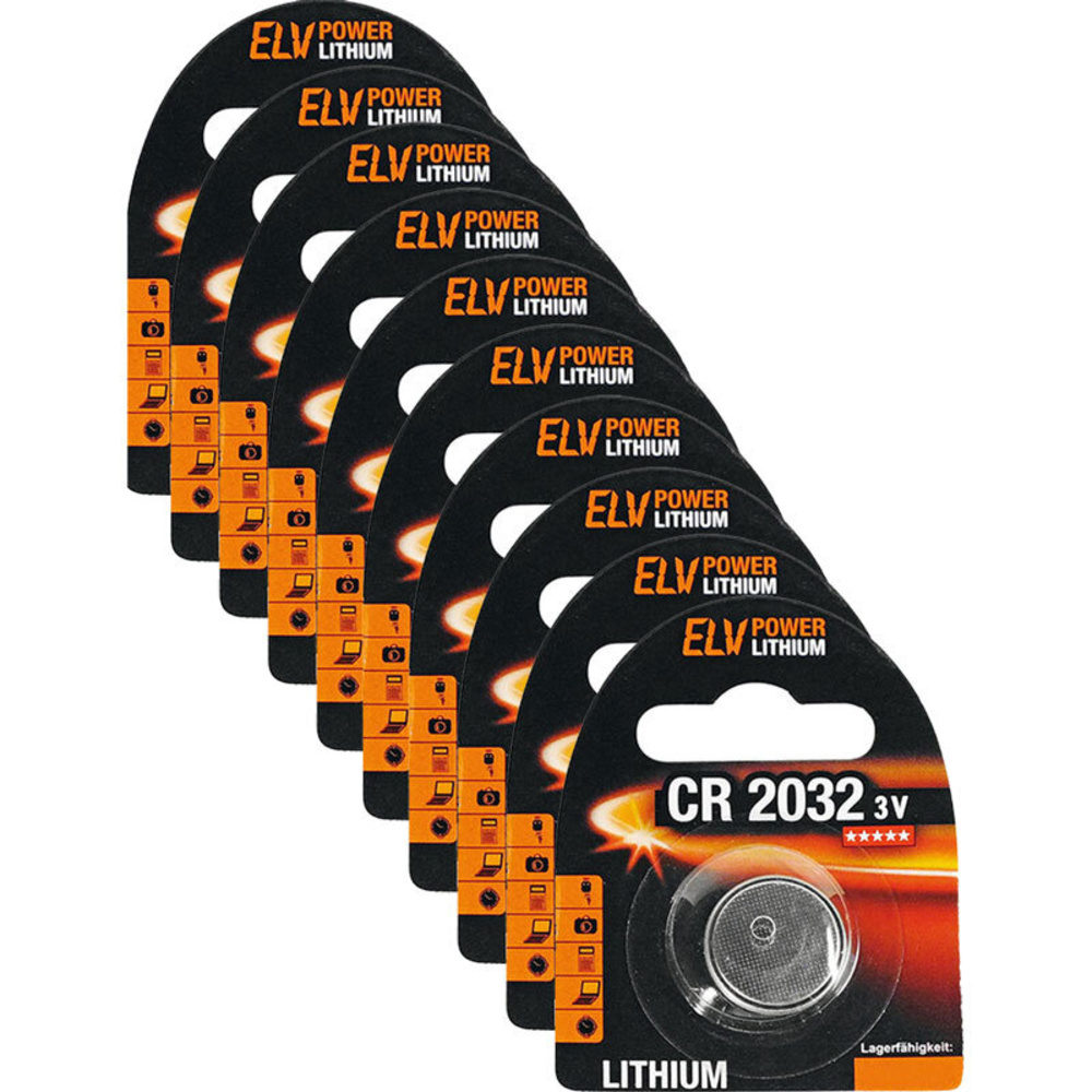 ELV Power Lithium-Knopfzelle CR 2032, 10er-Pack