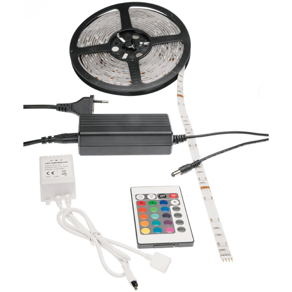 ELV 5-m-RGB-LED-Streifen inkl. Controller, Fernbedienung und Netzteil