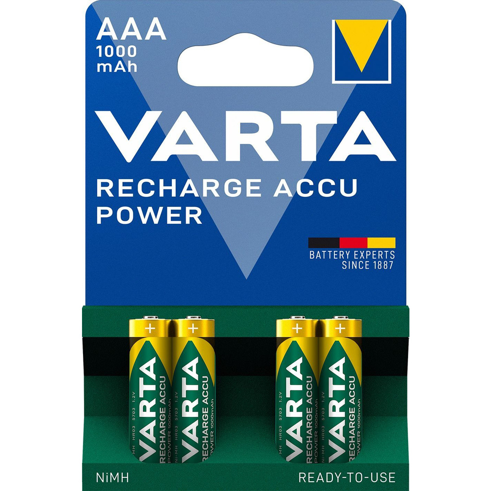 VARTA 4er-Set NiMH-Micro-Akku RECHARGE ACCU Power 1000 mAh, AAA, HR03