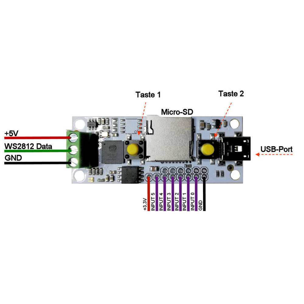 Diamex LED-Player S3E für WS2812-LEDs, microSD, USB, TPM2