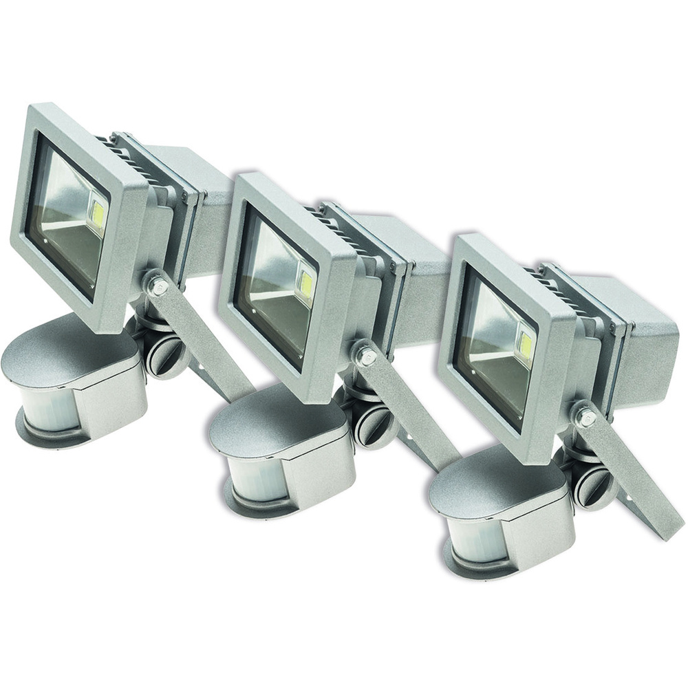 ELV 3er Set 10-W-LED-Flutlichtstrahler mit 180°-Bewegungsmelder, kaltweiß, IP44