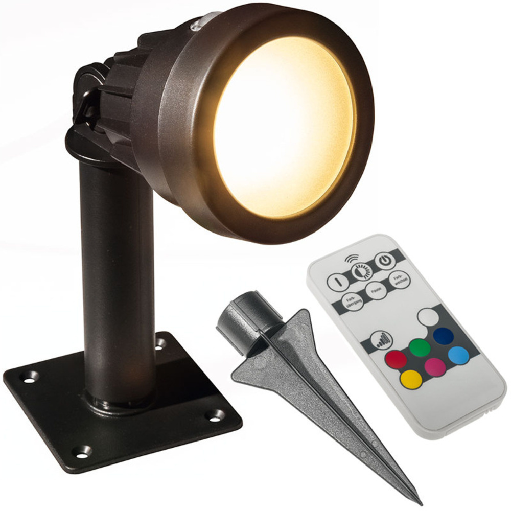 ELV 6-W-RGB-LED-Strahler mit Dämmerungssensor und Fernbedienung, inkl. Erdspieß