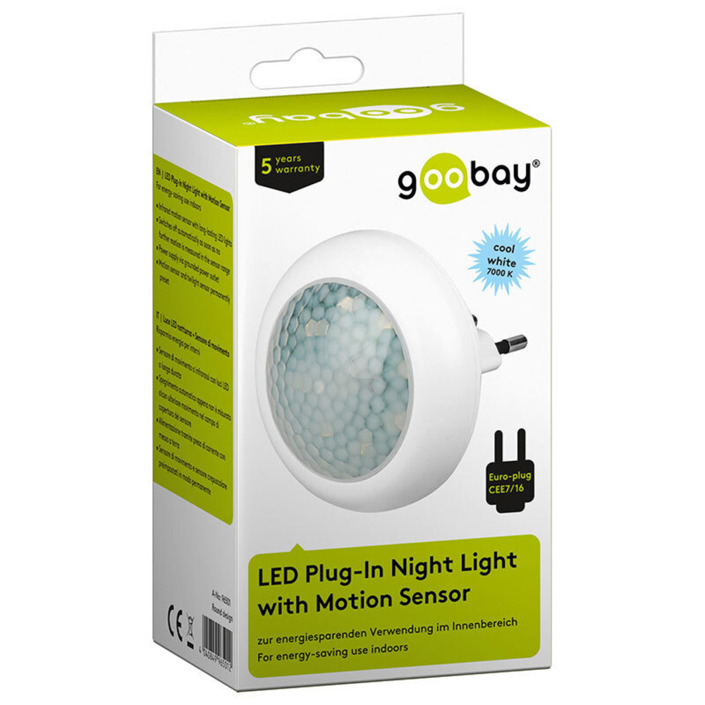 goobay 0,7-W-LED-Nachtlicht rund, mit 120°-Bewegungsmelder
