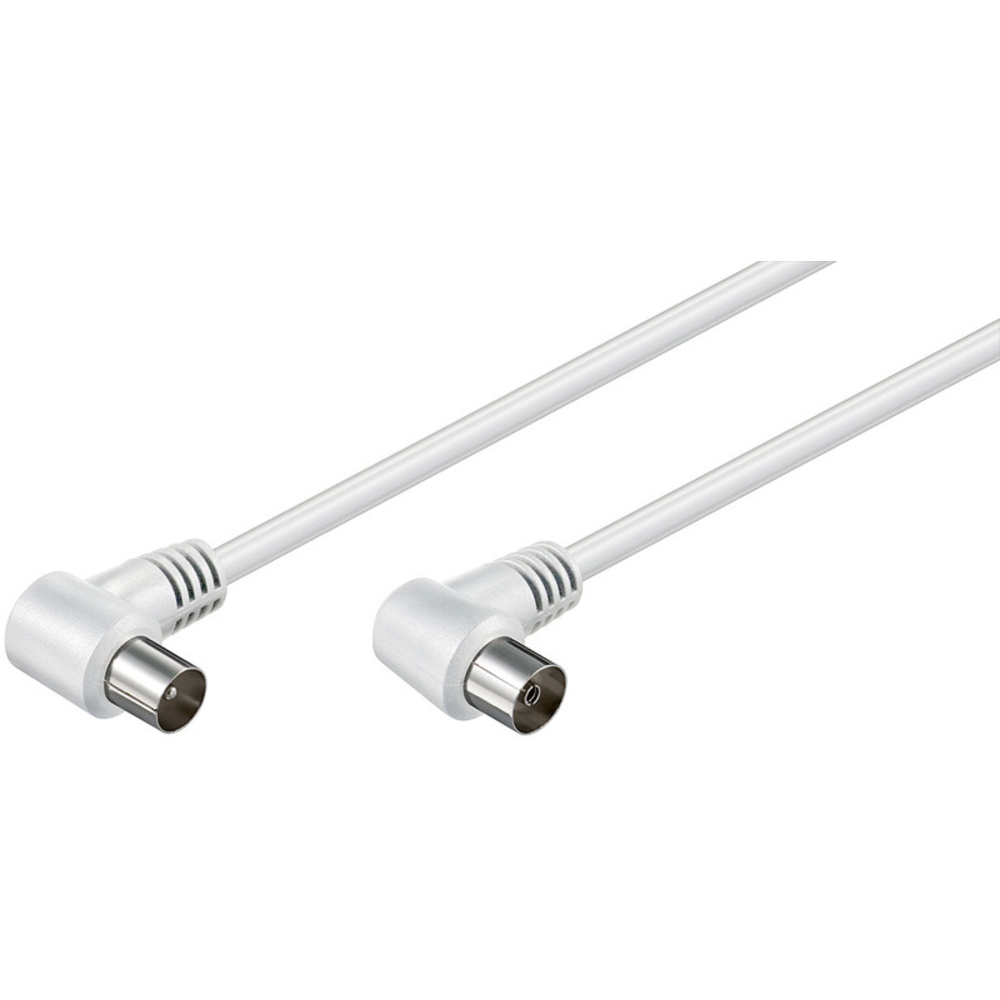 goobay Antennen-Anschluss-Kabel, Koax-Stecker auf Koax-Buchse, 2x Winkel, 2,50 m, weiß