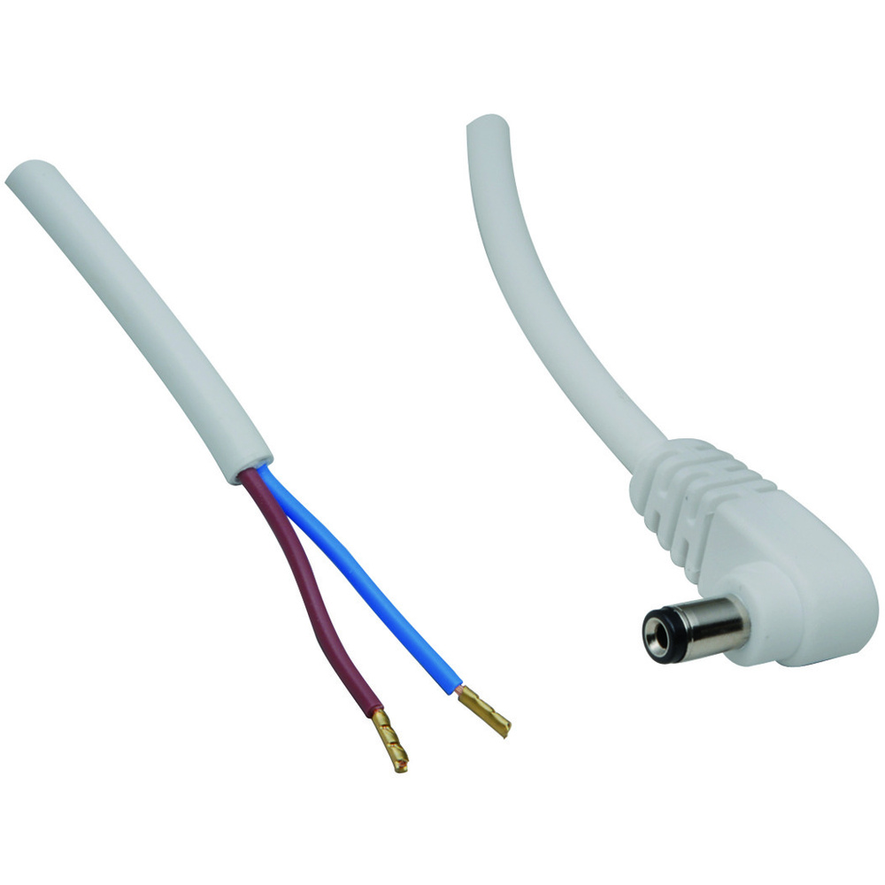 DC-Kabel 2 x 0,5 mm² mit DC-Winkelhohlstecker 2,5/5,5/9,5mm, 2 m, weiß