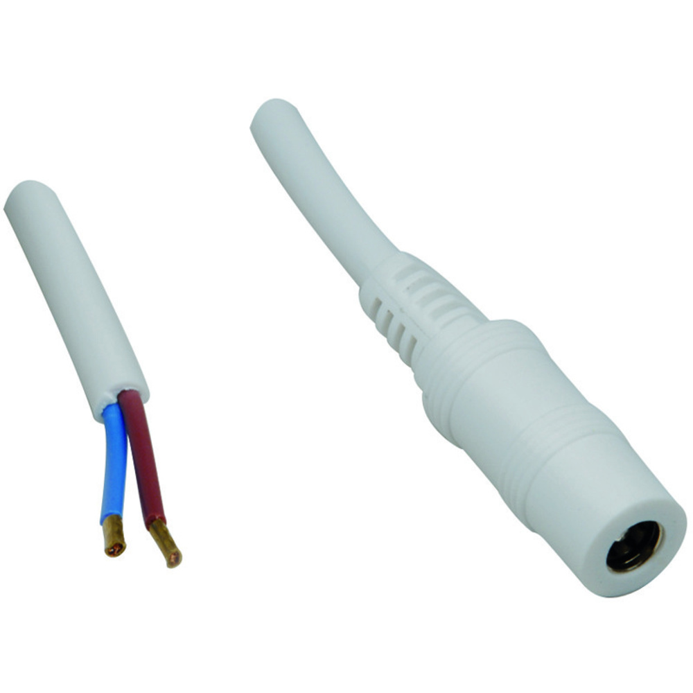 DC-Kabel 2 x 0,5 mm² mit DC-Hohlsteckerkupplung 2,1/5,5 mm gerade, 2,5 m, weiß