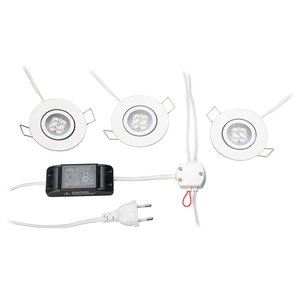 ELV 3er Set LED-Einbaustrahler, rund, schwenkbar, weiß