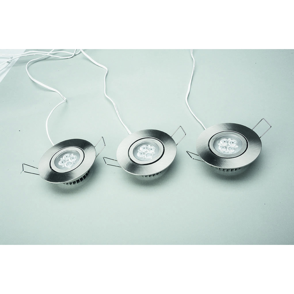 ELV 3er Set LED-Einbaustrahler, rund, schwenkbar, silber