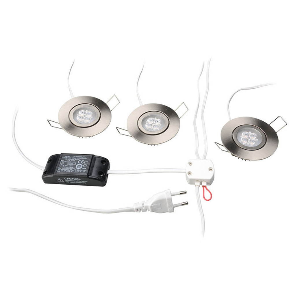 ELV 3er Set LED-Einbaustrahler, rund, schwenkbar, silber
