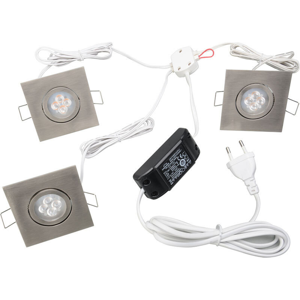 ELV 3er Set LED-Einbaustrahler, quadratisch, schwenkbar, silber