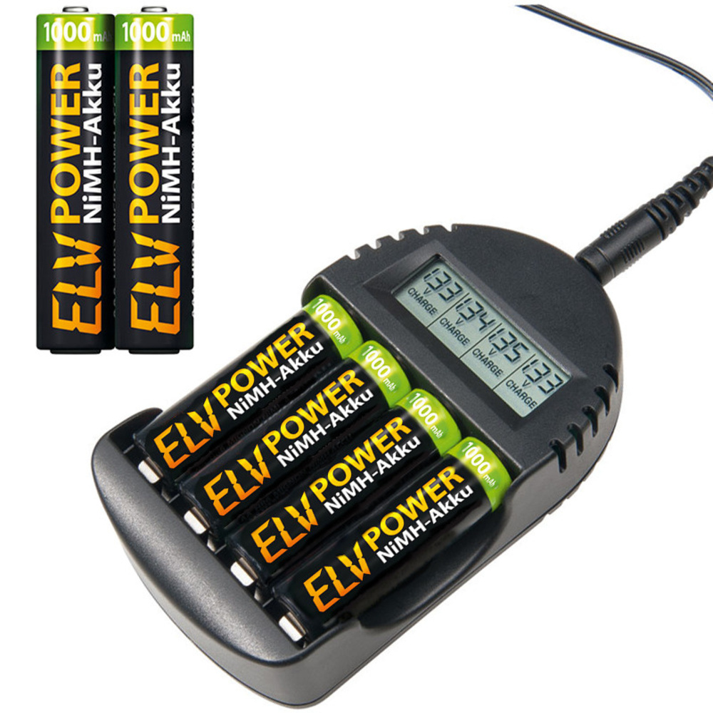 ELV Akku-Ladegerät BC-250 inkl. 2er-Pack ELV Power NiMH-Akku Micro, 1000 mAh