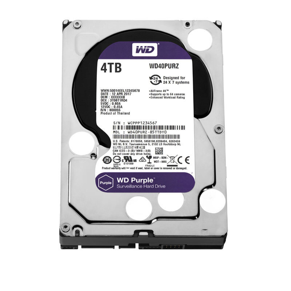 Western Digital Interne 3,5" Festplatte Purple, für Videoüberwachungs-Systeme, Dauerbetrieb), 4 TB