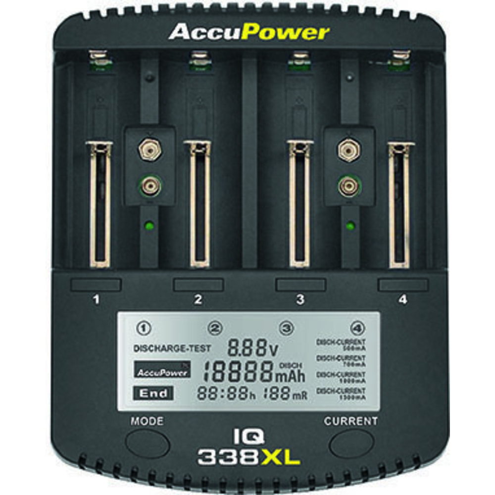 AccuPower Ladegerät und Akku Analyzer IQ338XL für Li-Ion / NiCd / NiMH