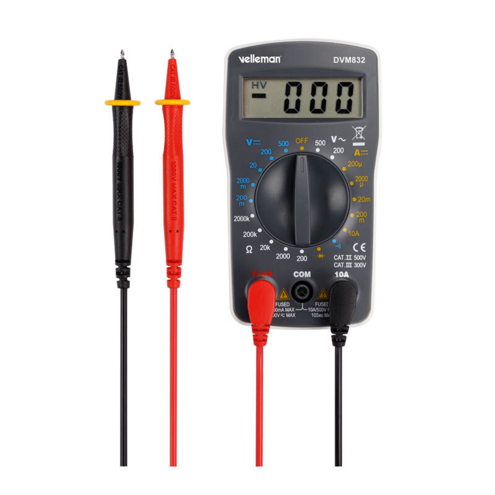 Velleman Digital-Multimeter DVM821, CAT II 500 V / CAT III 300 V, 1999 Counts