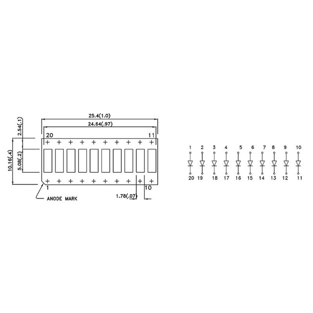 Kingbright Bargraph-Anzeige, DC-10YWA, 10 Elemente, gelb